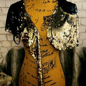 BCBG Black and Gold Sequin Bolero Shrug